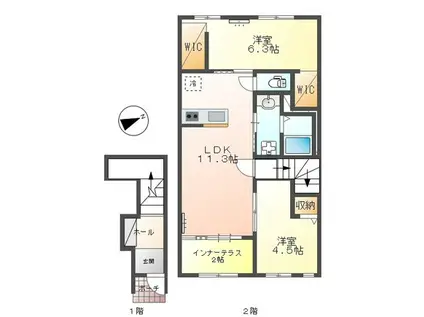カーサ・はなみずき(2LDK/2階)の間取り写真