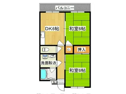 鹿児島本線 笹原駅 徒歩14分 6階建 築39年(2DK/4階)の間取り写真