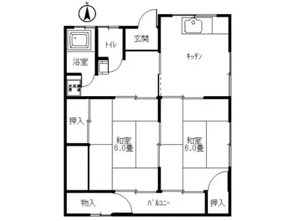 大穂アパートB(2DK/2階)の間取り写真