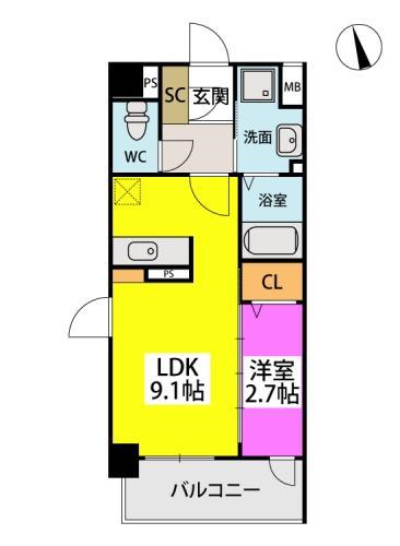 グラン ソレイユ井尻駅前(1LDK/1階)の間取り写真