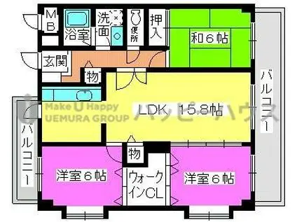 ウエストビレッジ長丘(3LDK/5階)の間取り写真