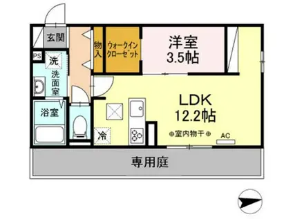 ウエストヒルズ那珂川(1LDK/1階)の間取り写真