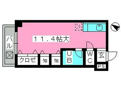 インペリアルヒルズ高宮(ワンルーム/2階)の間取り写真