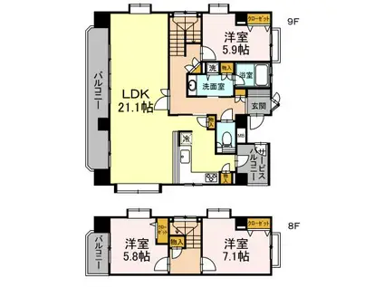 リージェント大橋(3LDK/9階)の間取り写真