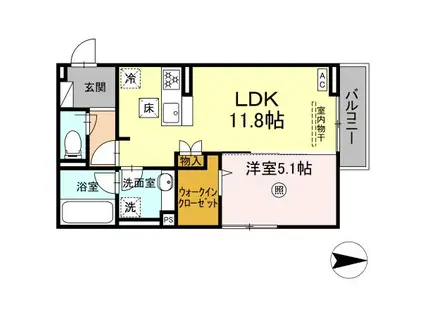 D-ROOM南福岡(1LDK/1階)の間取り写真