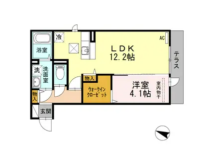 D-ROOM空港南(1LDK/1階)の間取り写真