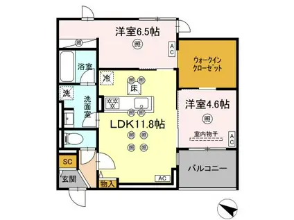 GRANDVALLEY 博多(2LDK/1階)の間取り写真