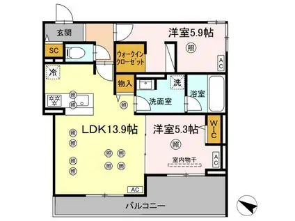 GRANDVALLEY 博多(2LDK/2階)の間取り写真