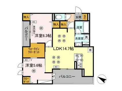 GRANDVALLEY 博多(2LDK/3階)の間取り写真