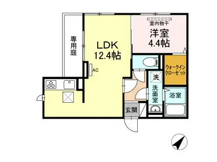 クレストヴェール清水(1LDK/1階)の間取り写真