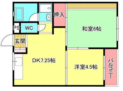 博多南線 博多南駅 徒歩16分 4階建 築41年(2DK/4階)の間取り写真
