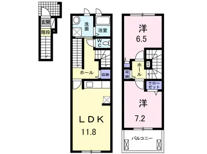 フェリーチェⅡ(2LDK/2階)の間取り写真