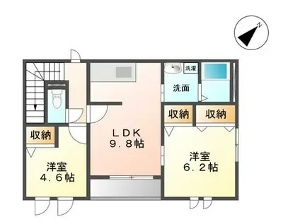 鹿児島本線 水城駅 徒歩12分 2階建 築14年(2DK/2階)の間取り写真
