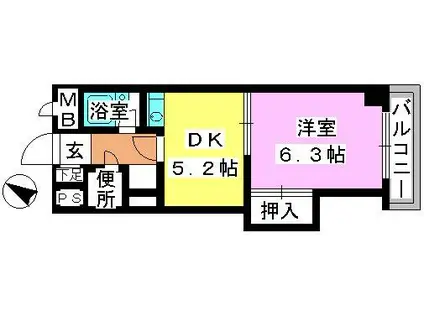 西鉄天神大牟田線 高宮駅(福岡) 徒歩13分 4階建 築33年(1DK/4階)の間取り写真
