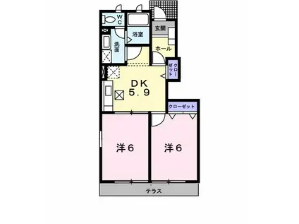 プラシード上ノ山 A(2DK/1階)の間取り写真