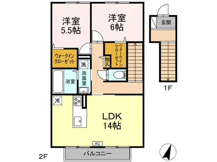 モダンコート野多目B棟(2LDK/2階)の間取り写真