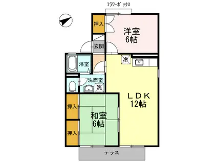 エクセルクローバーB棟(2LDK/1階)の間取り写真