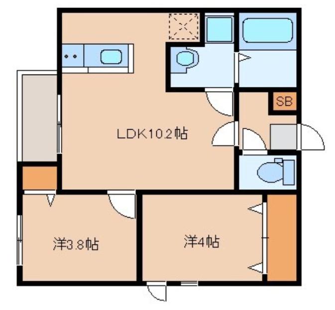 カトレア板付(2LDK/3階)の間取り写真