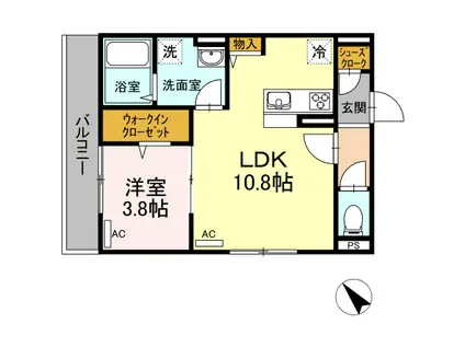 D-ROOM HAKATA イースト(1LDK/3階)の間取り写真