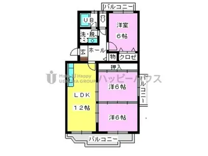 博多南線 博多南駅 徒歩21分 4階建 築33年(3LDK/3階)の間取り写真