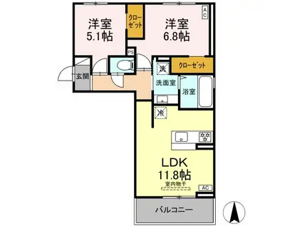 トリシア野多目Ⅰ(2LDK/2階)の間取り写真