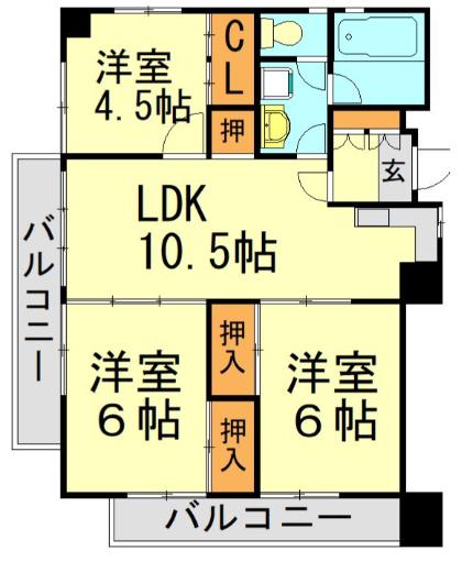 日宝サンセーヌ大橋南(2LDK/2階)の間取り写真
