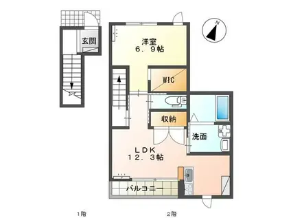 ユートピア博多(1LDK/2階)の間取り写真