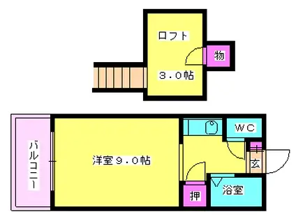 クィーン・コート井尻(ワンルーム/1階)の間取り写真