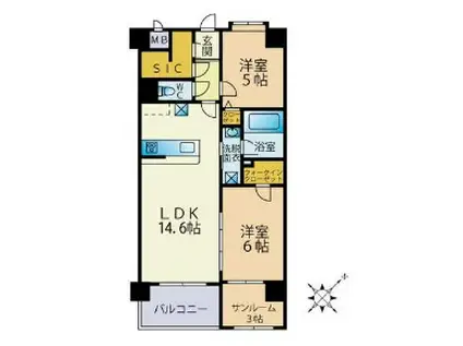 Y・M FLAT MATOBA(2SLDK/6階)の間取り写真