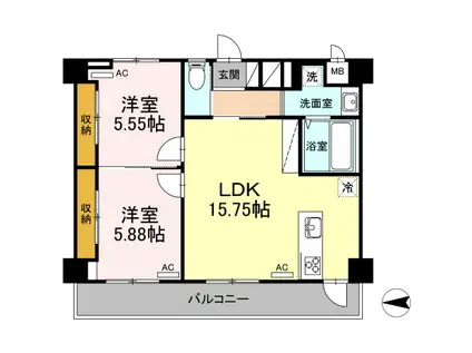 LINDRE長丘(2LDK/3階)の間取り写真