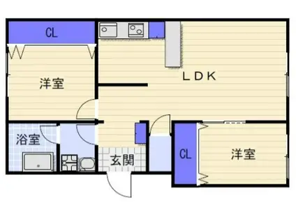 徳永ビル(2LDK/1階)の間取り写真
