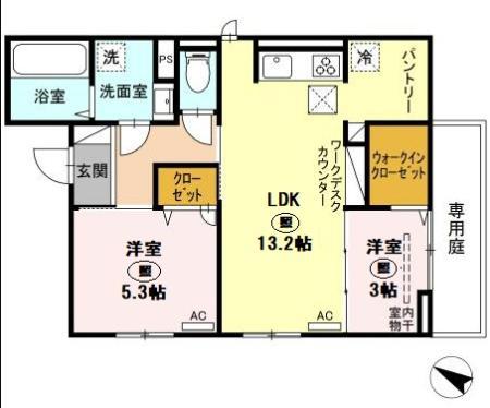 トリシアTAKEⅢ(2LDK/1階)の間取り写真