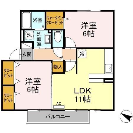 鹿児島本線 笹原駅 徒歩10分 2階建 築17年(2LDK/2階)の間取り写真
