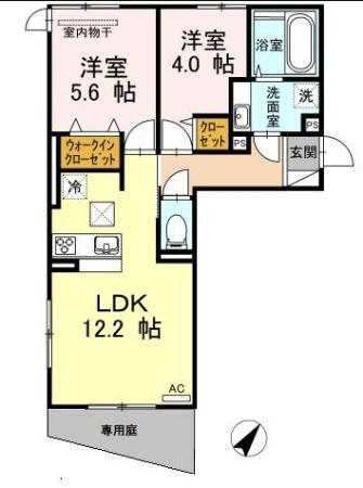 鹿児島本線 南福岡駅 徒歩12分 3階建 築8年(2LDK/1階)の間取り写真