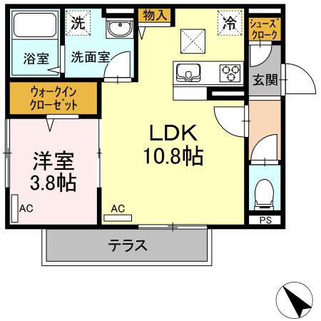 D-ROOM HAKATA イースト(1LDK/1階)の間取り写真