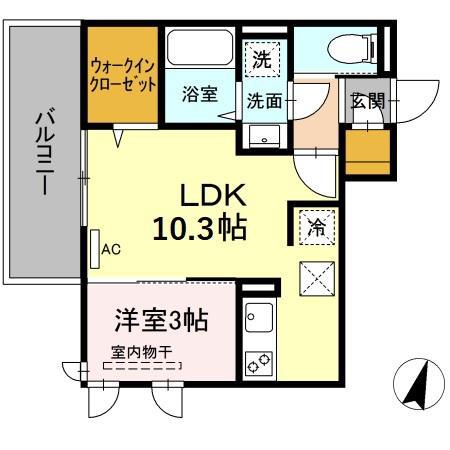 D-ROOM竹下 A棟(1LDK/3階)の間取り写真