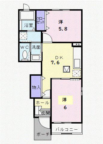 ドルチェⅡ B(2DK/1階)の間取り写真