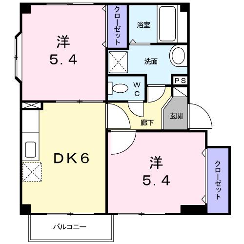 グリーンズヒル・エコ(2DK/2階)の間取り写真