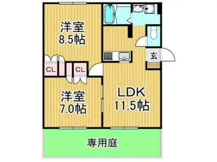 パークサイドヴィラ(2LDK/1階)の間取り写真