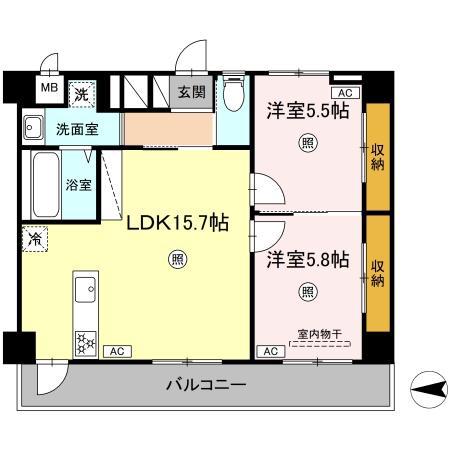 LINDRE長丘(2LDK/2階)の間取り写真