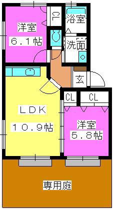 プロシード倉石(2LDK/1階)の間取り写真