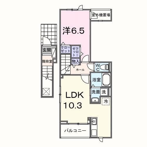 カーサ ラ ルーチェ Ⅰ(1LDK/2階)の間取り写真