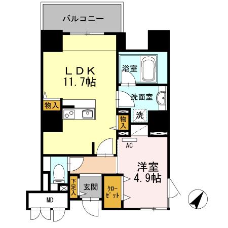 リーブル博多駅前(1LDK/13階)の間取り写真