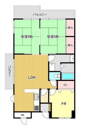 サンパール白木原(3LDK/5階)の間取り写真