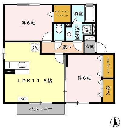 鹿児島本線 都府楼南駅 徒歩11分 2階建 築20年(2LDK/2階)の間取り写真
