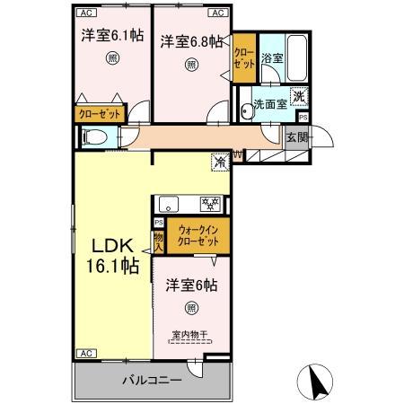 福岡県福岡市南区 3階建 新築(3LDK/2階)の間取り写真