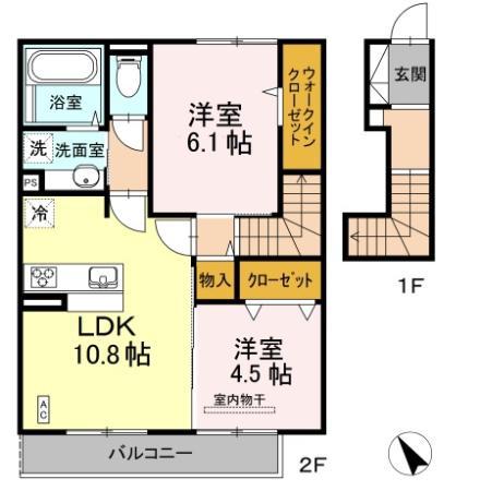 博多南線 博多南駅 徒歩22分 2階建 築9年(2LDK/2階)の間取り写真