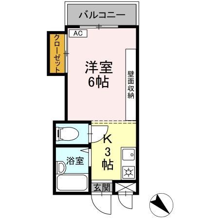 鹿児島本線 大野城駅 徒歩14分 4階建 築39年(1K/2階)の間取り写真