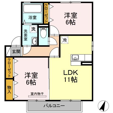 鹿児島本線 南福岡駅 徒歩20分 2階建 築21年(2LDK/2階)の間取り写真