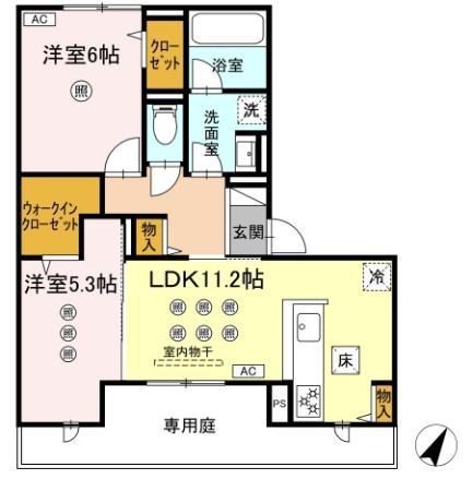 福岡市空港線 福岡空港駅 徒歩16分 3階建 新築(2LDK/1階)の間取り写真